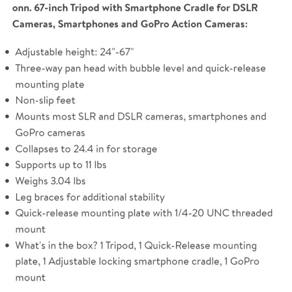 Onn Focus tripod with smartphone cradle 24-67" - Picture 9 of 9